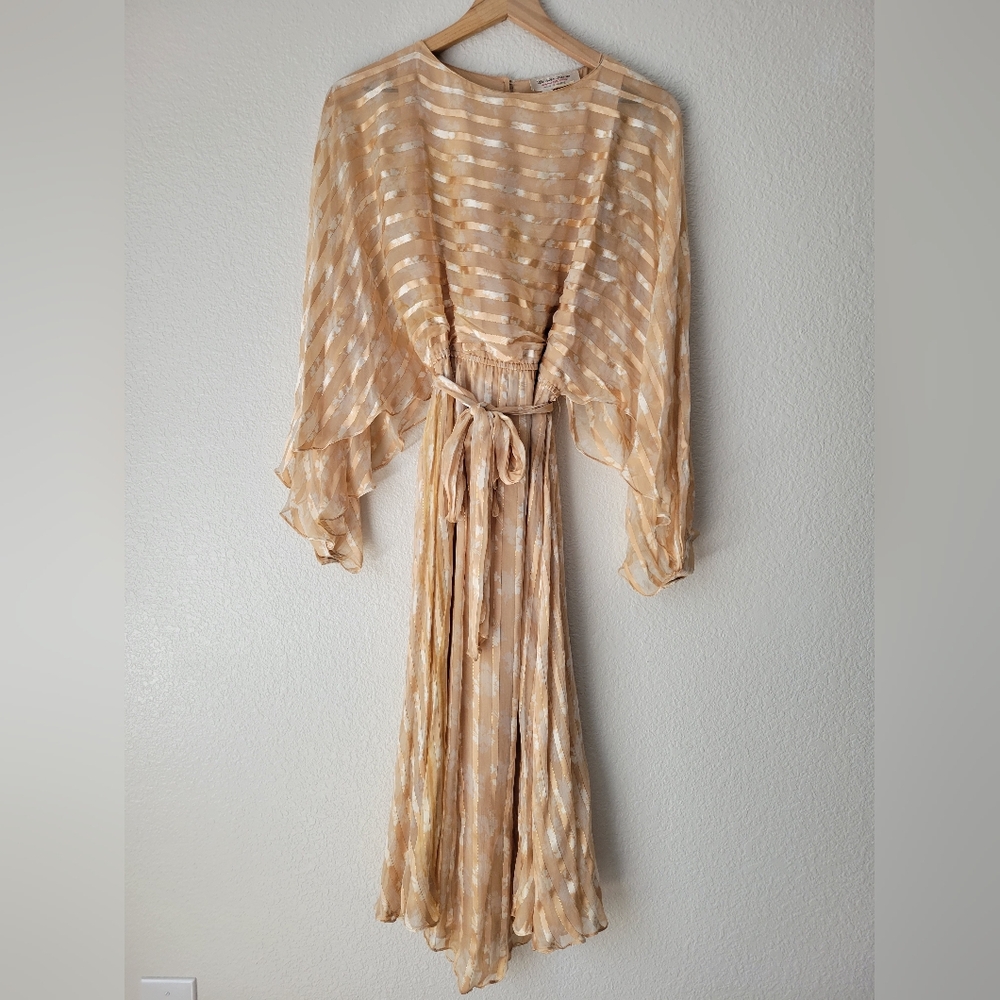 vintage The Silk Farm 100% Silk gold floral formal gown rare bohemian evening